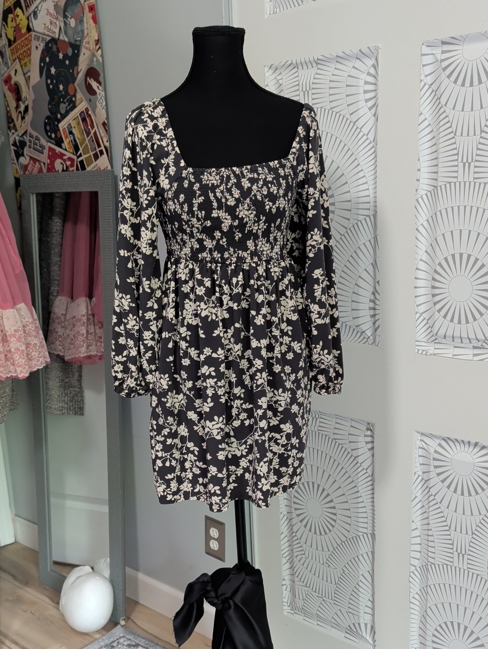 Floral Long-Sleeve Mini Dress